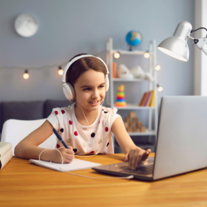 girl taking online class